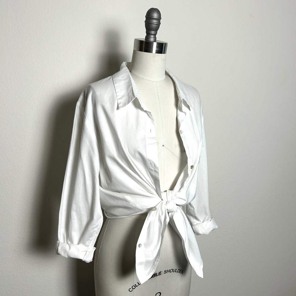 Eileen Fisher White Organic Cotton Oversized Button Down Shirt Blouse Women Med